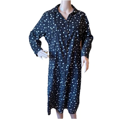 Pour Elle Polka Dot Shirt Dress Size L Womens Midi Office Black White - Image 1 of 4