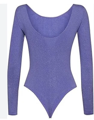 全新带标签! Wolford Ultra Violet/Light Aqua 闪亮长袖紧身衣,尺寸 S 全新带标签 370 美元 — 第 1/4 张图片