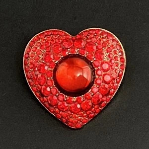 Mogul Jewel Heart Brooch Red Rhinestone Cabochon Gold Tone Vtg Jelly Belly Pin - Picture 1 of 7