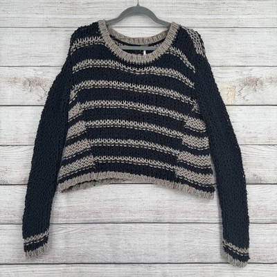 Suéter Free People Mujer Pequeño Negro Tostado Rayas Grueso Tejido Boho Pullover Foto 1 de 4
