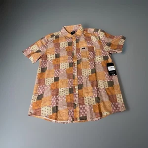 Camicia RVCA uomo grande geometrica con bottoni manica corta NUOVA - Foto 1 di 6