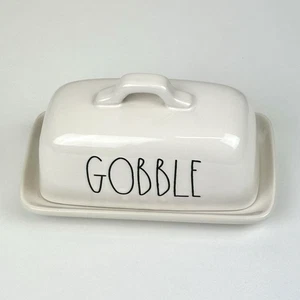 Rae Dunn Artisan Collection White Ceramic Holiday GOBBLE Serving Dish and Cover - Picture 1 of 3