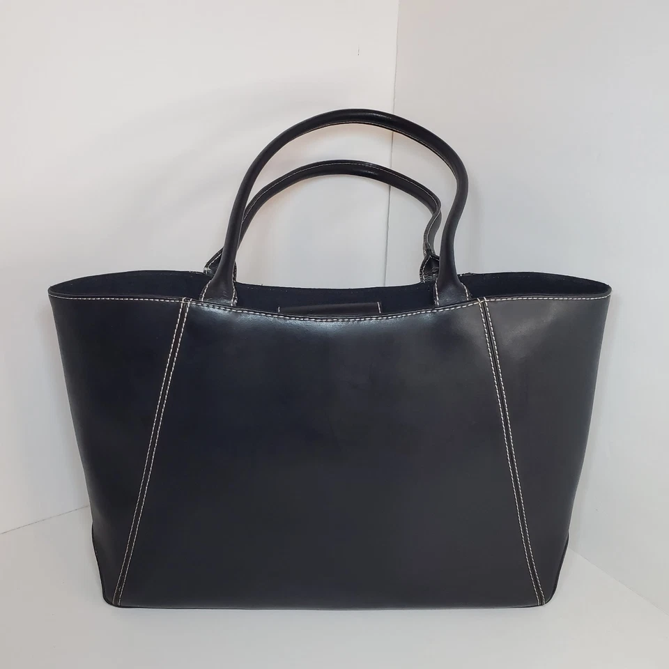 Bolso de Hombro Grande de Cuero Wilsons Negro Borde en Contraste Oficina de Negocios  Foto 1 de 4