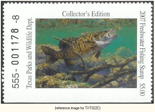 D2K Texas Trout Stamp 2007 $5.00 (smallmouth bass) - Image 1 of 1