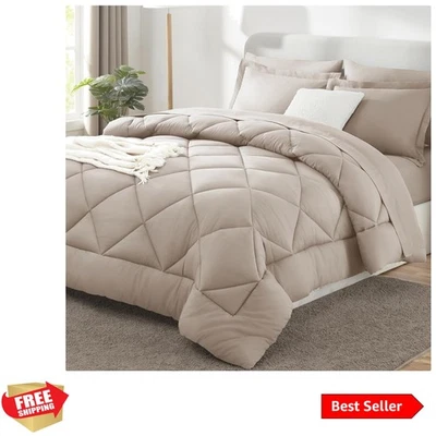 Juegos de edredón de tamaño completo de lino - 7 piezas cama en una bolsa completa, cama suave de lujo... Foto 1 de 4