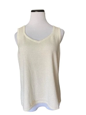 Kate Hill Womens Metallic Knit Sleeveless Sweater Size XL Ivory Wool Angora Tank - Image 1 of 4