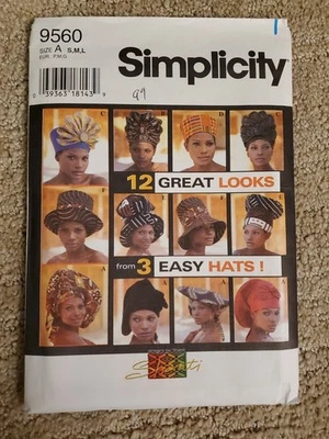 Simplicity 9560 Rare Easy Sewing Pattern African Hats for Women by Shanti FF  - Image 1 of 4