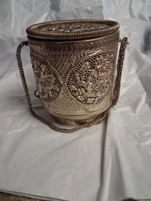 Antiguo carrito de té de filigrana vintage o caja de arroz posible Marruecos Foto 1 de 4