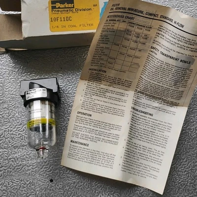 Parker Pneumatic Coal 1/4" Coalescing Filter 10F11DC 125F PSIG New Old Stock - Image 1 of 4