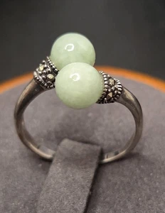 Unique Decorative 925 Sterling Silver Green Nephrite Jade Ring 2.5g Size 6.75 - Picture 1 of 14