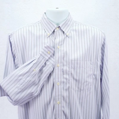 Jos A Bank Travelers -16.5-35- Púrpura Blanco Rayas Calce Ajustado Abotonado Foto 1 de 4