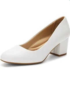 DREAM PAIRS Women Low Chunky Block Heel Round Toe Comfort Slip On Pump Shoes 7.5 - Picture 1 of 5