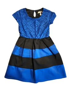 Speeckless Girls Black and Blue Lace Bodice Short Sleeve Dress - Picture 1 of 2