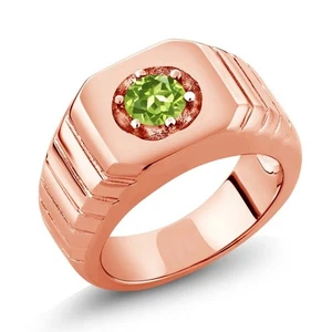 0.50 Ct Round Green VS Peridot 18K Rose Gold Plated Silver Men's Solitaire Ring - Picture 1 of 2