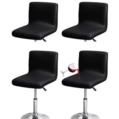 Waterproof Bar Stools Cover with Back Stretch PU Barstools Set of 4 Black - Image 1 of 4