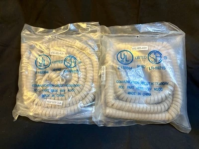Vintage Ash Long Handset Cord Phone Curly Coil Approx 25 Ft 2 Pieces-NEW SEALED - Image 1 of 4