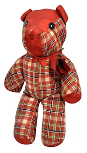 14" Vintage Red Plaid Plush Dog Fair Souvenir Stuffed Animal Puppy Tartan Bear - Picture 1 of 24