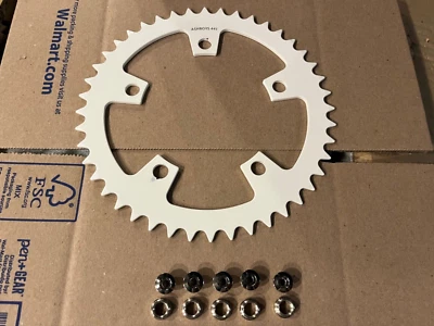 💚NUEVO ANILLO DE CADENA 44T OldSchool BMX Blanco 110 BCD GT SUGINO Kuwahara Foto 1 de 2