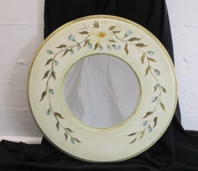 "Espejo de pared con acento floral entrada madera casa de campo envejecido rosa crema 15"" redondo" Foto 1 de 4