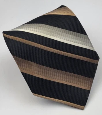 Corbata de seda Stafford Essentials negra marrón gris a rayas para hombre 57,5 x 3,75 Foto 1 de 4