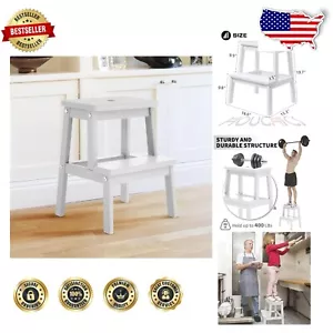 Elegant White Wooden Step Stool - 400 lb Capacity for Kitchen, Bathroom, & More - Picture 1 of 11