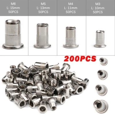 200tlg Nietmutter Blindnietmuttern Sortiment Flachkopf EdelStahl M3 M4 M5 M6 Set - Bild 1 von 4