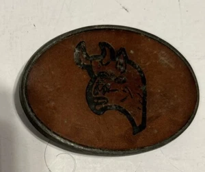Hebilla de cinturón vintage de metal con cuero “Bull” Western Wear - Imagen 1 de 4