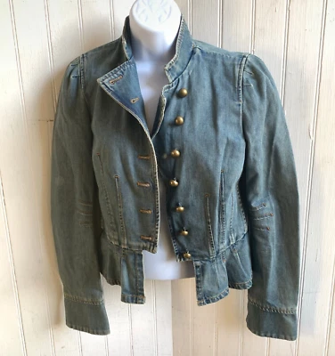 Chaqueta de mezclilla Marc Jacobs Steampunk plisada de gran tamaño con botones de bola Peplum - Talla 6 Foto 1 de 4