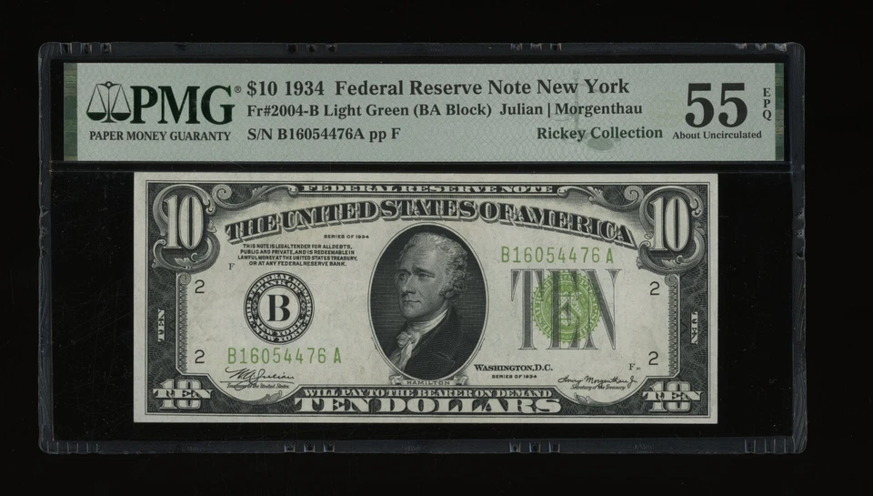 DBR 1934 $10 LGS FRN New York Fr. 2004-Blgs PMG 55 EPQ Serial B16054476A - Image 1 of 2