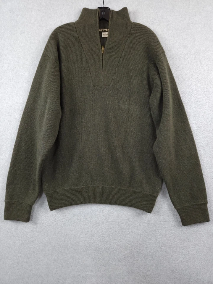 Suéter Stetson Para Hombre Talla Grande L Lana Verde 1/4 Cremallera Manga Larga Con Coderas Foto 1 de 4