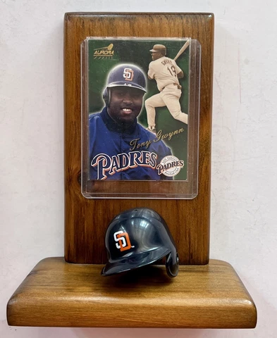 Wooden San Diego Padres Baseball Card Display Stand SD Helmet Cover