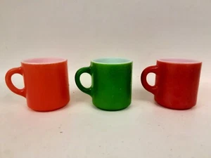 Lot of (3) Vintage Orange Peel Texture 8 oz Milk Glass Mugs - Green Orange & Red - Picture 1 of 14