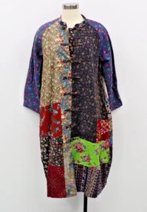 Kimono Damen großer Mantel Kleid Patchwork Blumen Bohemian Art to Wear Lagenlook - Bild 1 von 7