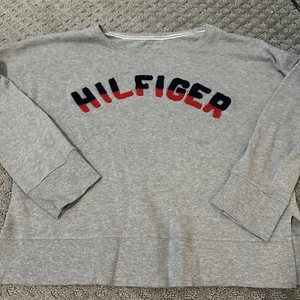 Tommy Hilfiger Crewneck Sweatshirt Womens Medium Gray Pullover Logo Spellout - Picture 1 of 5