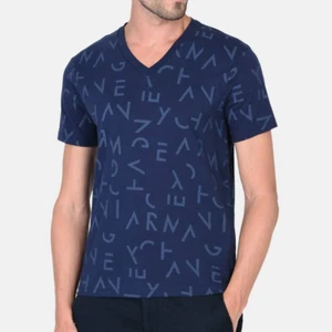 AX Armani Exchange "Broken Letters" blaues kurzärmliges T-Shirt mit V-Ausschnitt - Größe Small - Bild 1 von 11