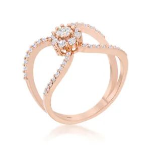 Joyce 0.4ct CZ Rose Gold Plated Delicate Floral Wrap Geometric Ring - Picture 1 of 6