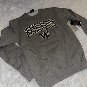 Men's Colosseum Heather Gray Washington Huskies Arch & Logo Crew Neck Sweatshirt - Picture 1 of 5