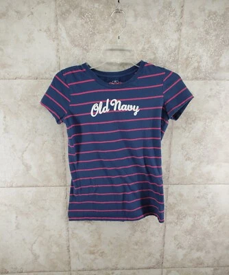 Camiseta Top Manga Corta Azul Iris Algodón Gráfico Antiguo Azul Marino Rosa Rayas Talla S Foto 1 de 4