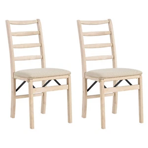 Stakmore Shaker Ladderback Upholstered Folding Chairs, Set of 2, Unfinished - Picture 1 of 12