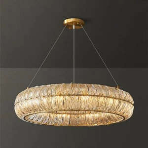Modern Round Crystal Chandelier Fixture 8-Light Luxury Gold Crystal Pendant Lamp - Picture 1 of 8