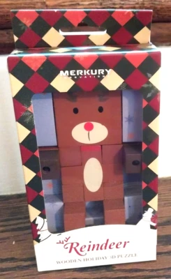 2020 MeRKURY INNOVATIONS REINDEER WOODEN HOLIDAY 3D PUZZLE NEW IN BOX santa xmas - Image 1 of 3