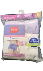 Hanes Women's Cotton Briefs sz 6M, 3 Pk, new, Lavender, White, Pink/purple print - Picture 1 of 3