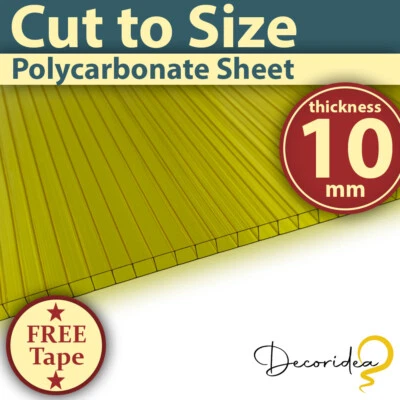 DECORIDEA UK Britshield® 10mm Yellow Polycarbonate Roofing Sheet Various Size - UV Protection