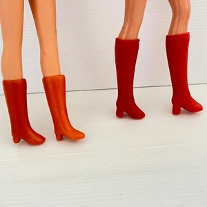 Clone Barbie Doll Boots Two Pairs Red Laceup and Orange 1970s NO DOLL - Picture 1 of 6