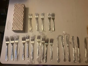 Vintage 21 PC Set Hampton Silversmiths Stainless China 215 Forks Spoons Knives - Picture 1 of 1