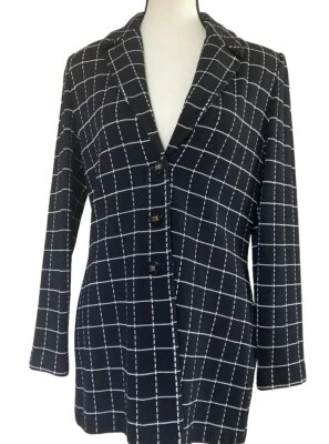 St John Collection Mary Gray  Blazer Black White Plaid Knit Jacket Size 4 - Image 1 of 4
