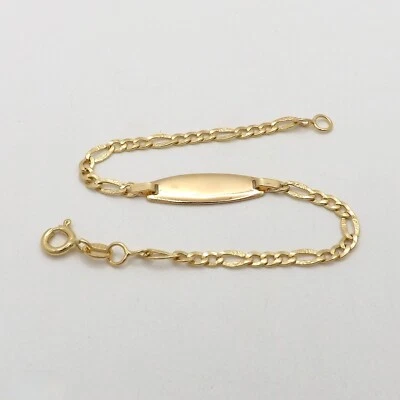 Solid 18k Gold ID Namplate Bracelet Textured Figaro Link Grow With Me Italy New - Image 1 of 4