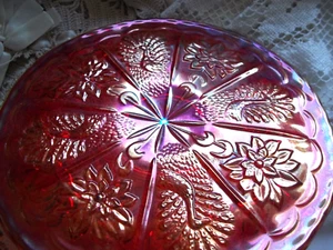 Contemporary Fenton Carnival Glass Red Peacock and Dahlia Plate - Picture 1 of 5