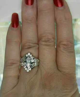 4.00 Ct Marquise Cut Real Moissanite Cluster Ring 14k White Gold Plated - Image 1 of 4