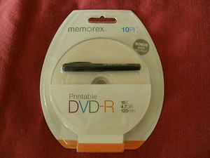 Memorex DVD-R imprimible 16x 4,7 GB 120min paquete de 10 con marcador nuevo en original, paquete - Imagen 1 de 4